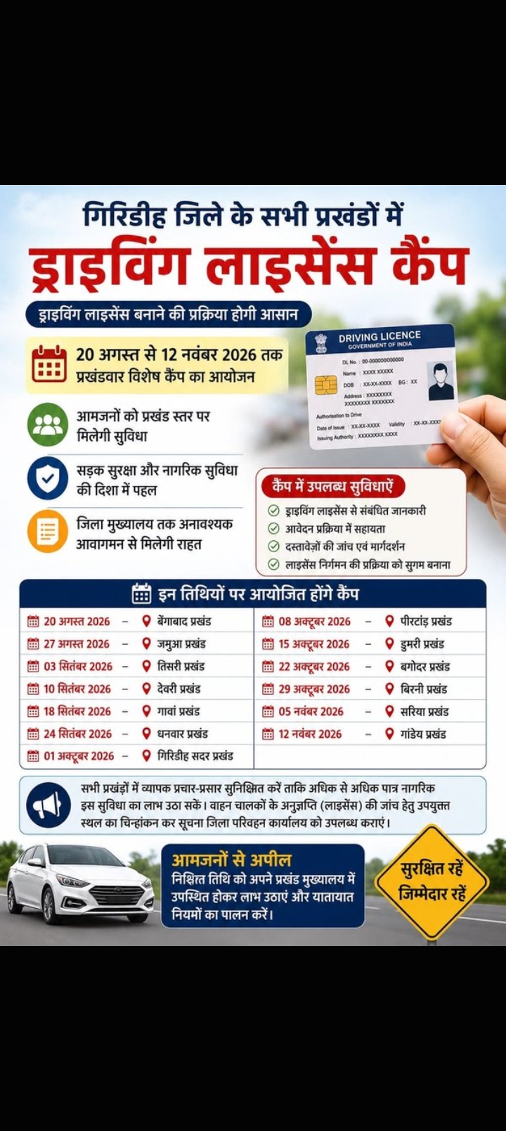 जिले के प्रखंडों में ड्राइविंग लाइसेंस कैंप का आयोजन, नागरिक सेवाओं को मिलेगा लाभ